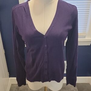 LOFT Deep Purple Button-Up Cardigan